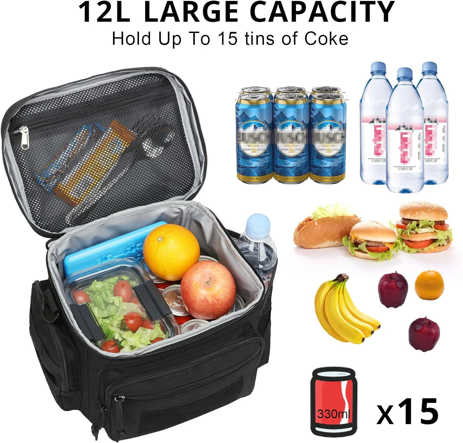 TRIPGEAR Mens Lunch Bag with Webbing Leakproof Insulated Cooler Bag with Adjustable Shoulder Strap