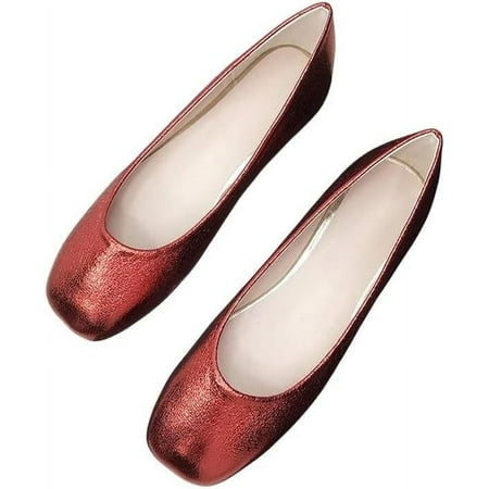 

Pfhytec LU Women s Ballet Flats Black PU Leather Dress Shoes Rhinestone Wedding Glitter Comfortable Square Toe Slip on Loafers