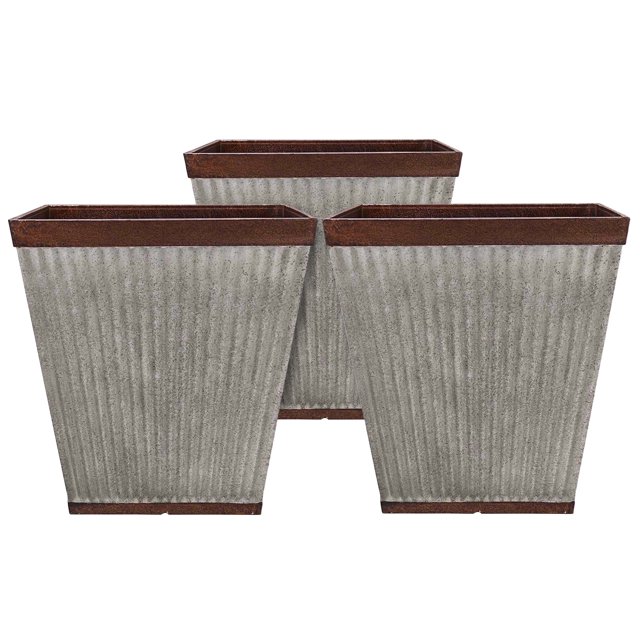 Southern Patio Jardinière Carrée Rustique en Résine pour Extérieur 16 Pouces (3 Pack)