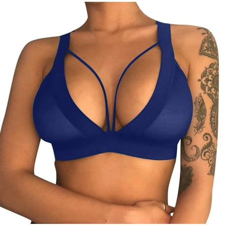 

YDKZYMD Push Up Bras for Women Compression See Through Strappy Plunge Bra 1 Pack Multicolor S-2XL