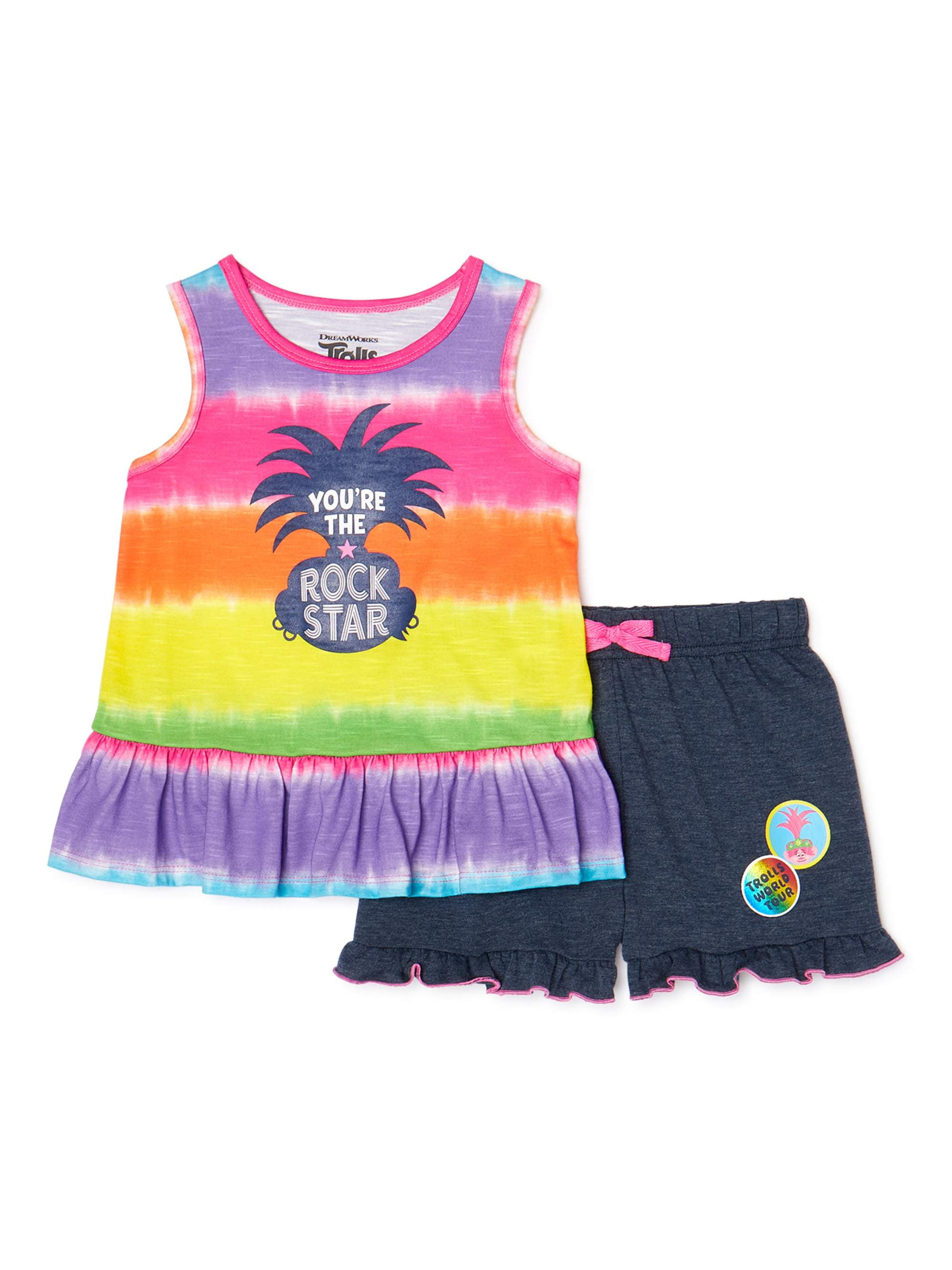 Trolls Little Girls Poppy Ruffle Shorts Set