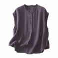 thumbnail image 1 of Débardeur Uni pour Femme, Chemise Sans Manches Oversize à Boutons, Blouse Décontractée à Encolure Plissée, Haut d'Été Ample à Col Rond, Débardeur d'Été Oversize, Haut à Encolure Plissée Violet Foncé m, 1 of 6