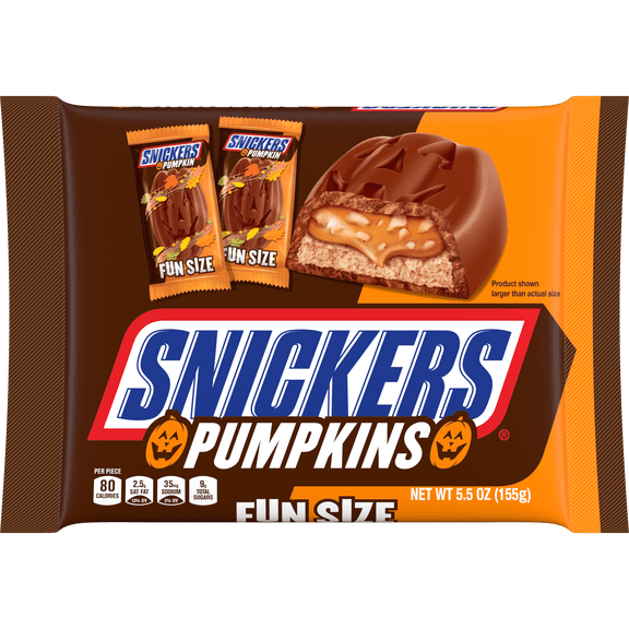 Snickers Pumpkins Fun Size Chocolate Halloween Candy Bars,  - 5.5 Oz Pack