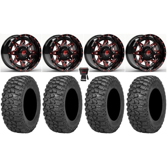 Fuel Lethal 14" Wheels Red 30" Trail Saw 2.0 Tires Kawasaki Mule Pro FXT