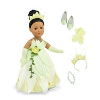 Emily Rose 18 Inch Doll Clothes | 18" Doll 5-Piece Princess Tiana-Inspired Dress Costume with Crown, Necklace, Gloves and Matching Doll Shoes | Compatible with American Girl and Similar Dolls