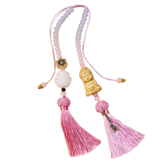 Shangren Buddha Statue Hanging Ornament Dangle Accessory Car Rear View Mirror Pendant Pink with Gift Box
