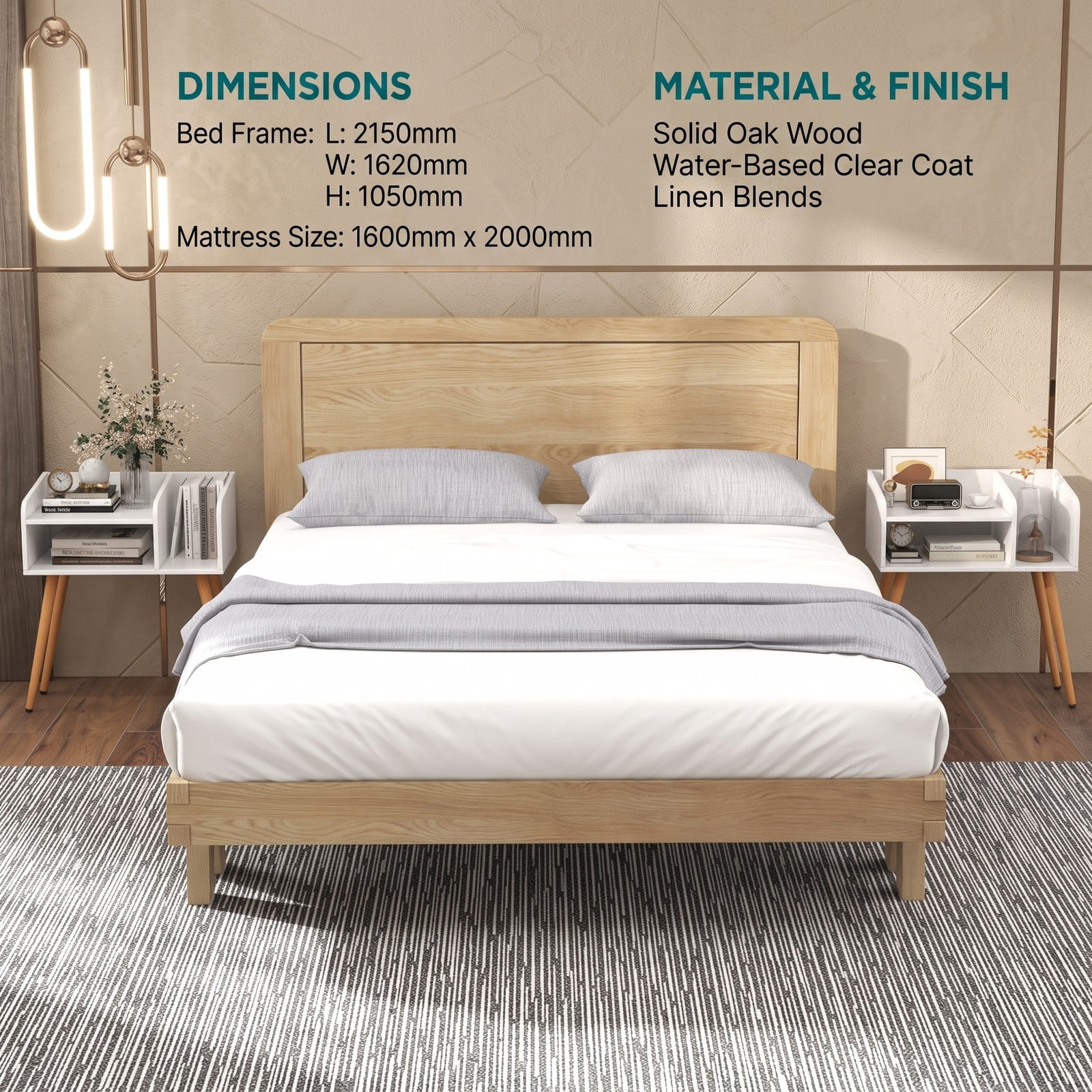 Furnibear Mid Century Modern Nightstand with Open Shelves and Wood Legs for Bedroom Living Room and Small Spaces as a Bedside End Table, White