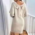 thumbnail image 6 of Women Backless Tied Long Lantern Sleeve Pullover Sweaters Fall Winter Trendy Clothes Beige XL, 6 of 7