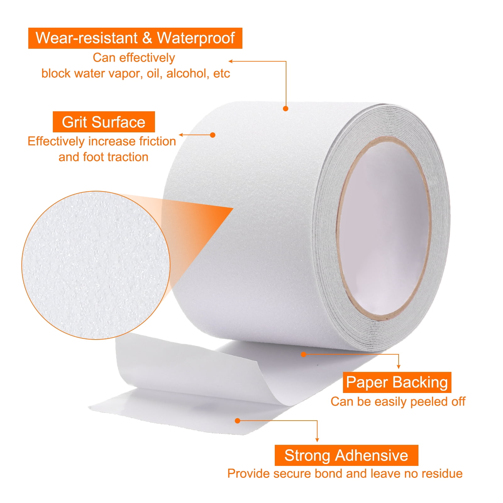 Uxcell Anti Slip Traction Tape 4" x 16.4ft Waterproof Non-Slip Grip Tape Non Skid Stair Treads Tape for Indoor Outdoor Stair Steps, White