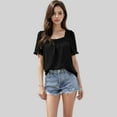 thumbnail image 4 of Women's Square Neck Top with Puff Short Sleeves and Ruffled Cuffs - Large, Black, 4 of 6