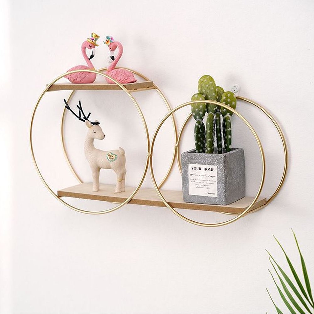 Double Circle Floating Shelves, Round Wood Wall Shelves Shelf Metal