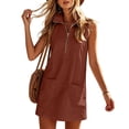 thumbnail image 4 of QUNYINEY A Line Everyday Dresses for Women Mini Casual Summer Sleeveless Shirt Dress with Pockets Loose Fit Collared Quarter Zip Solid Dresses, 4 of 5
