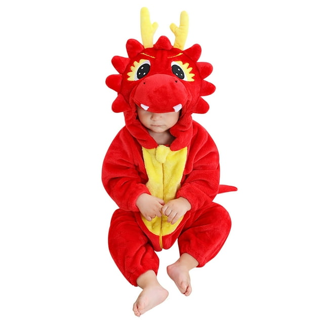 GDREDA Boys' Bodysuits & One-Piece Suits Children's Loose Cute Cartoon Animal Pajamas Children's Fuzzy Zipper Crawling Clothes For And Toddlers Baby Rompers Boy Red,3-4 Years