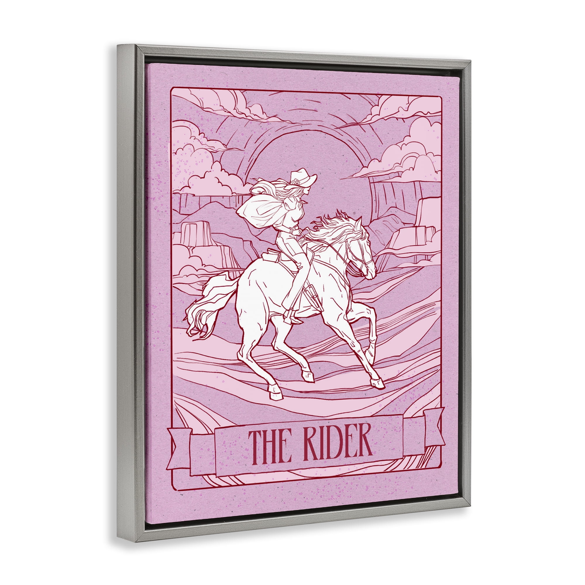 Stupell Industries Cowgirl Rider Tarot Card Gray Framed Floater Canvas Wall Art, design by Ziwei Li