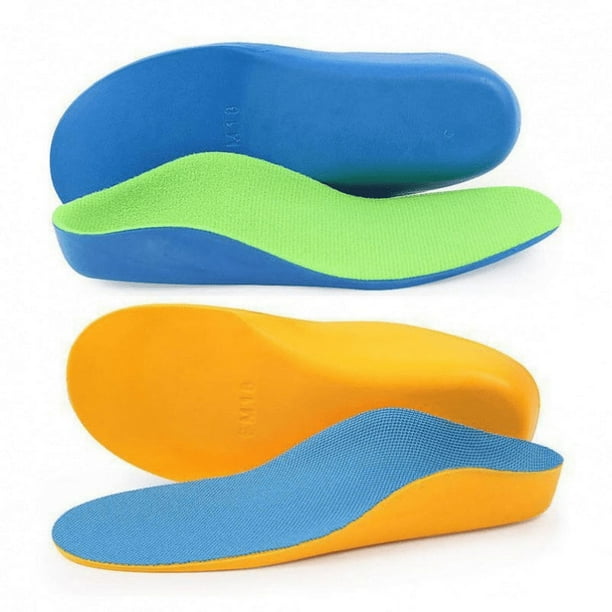 2 pairsKids Orthotic Arch Support Insoles, PU Foam Cushioning Arch Support Shoe Insert for Overpronation Children Toddlers Flat feet, Plantar Fasciitis(22cm)greenyellow