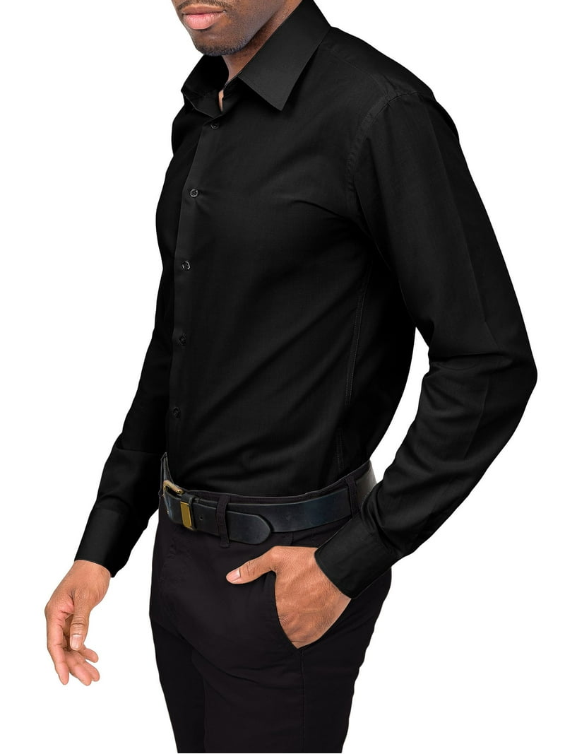 black long sleeve dress shirt Men's Black 4-Way Stretch Dress Shirt main image 0