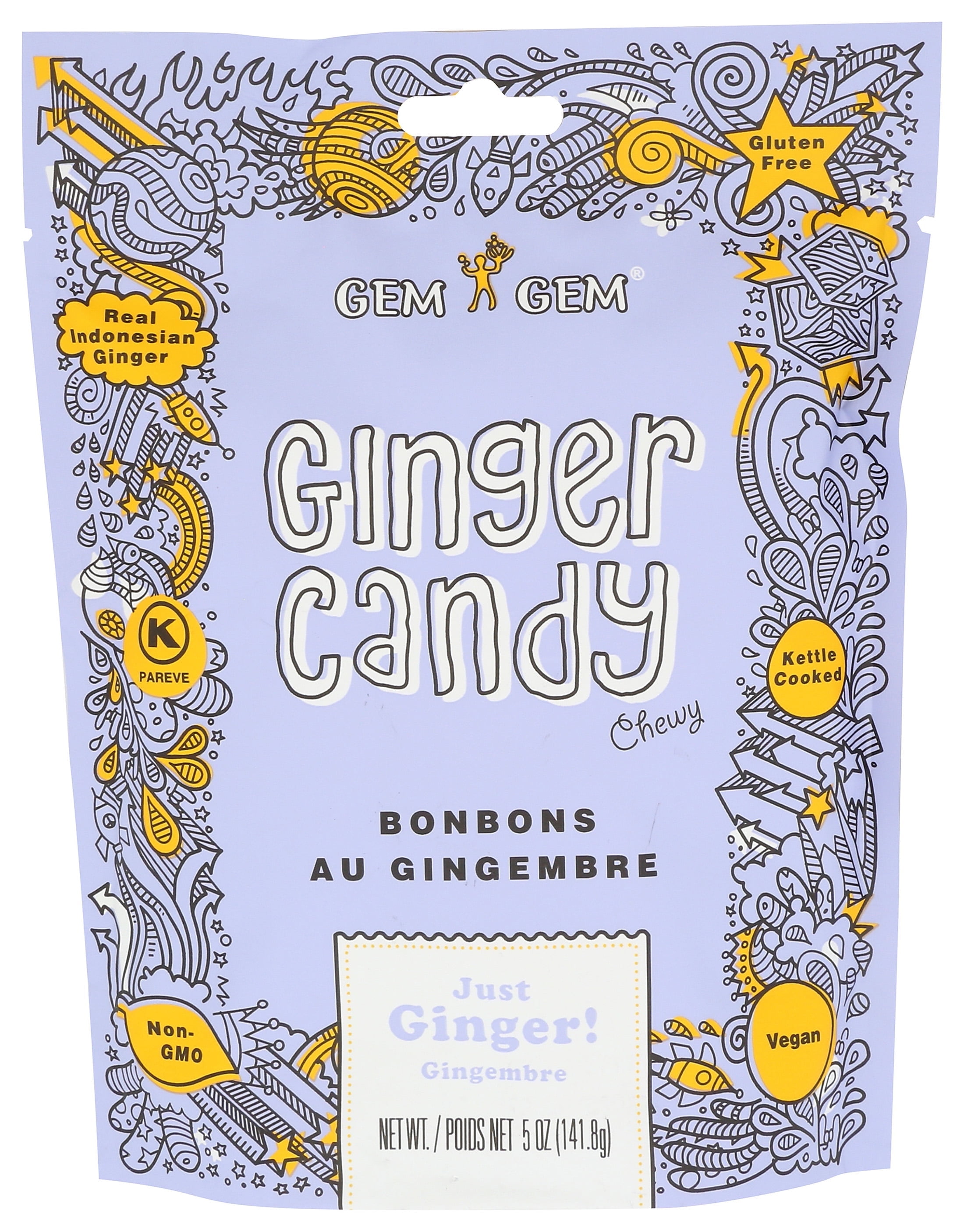 (2 pack) Gem Gem Chewy Ginger Candy Original, 5 oz Bag