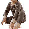 thumbnail image 5 of Odeerbi 6M-7Y Infant Boys Girls Rib Knit Pajamas Long Sleeve Tops High Waisted Pants Two-piece Pajama Set Solid Color Loungewear Infant Boys Girls Clothes, 5 of 5