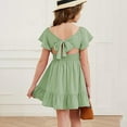 thumbnail image 6 of Weryoung Girls Summer Tie Back Dress Tween Kids Off Shoulder Dresses Size Baby Leisure Fit And Flare Dresses,Green,10-11 Years, 6 of 9