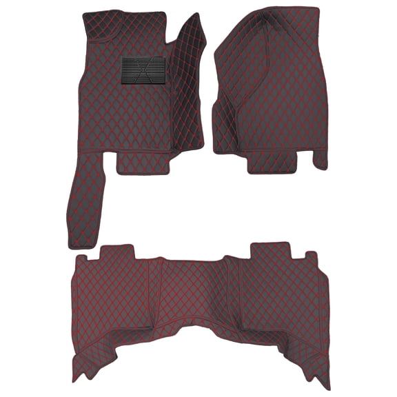 Leadwolf Car Floor Mats Custom for Dodge,RAM 2500 2011-2018 Faux Leather Floor Liner Waterproof Anti-Skid Luxury Leather Full Coverage Liner Front & Rear Mat/Set 3Pcs Black Red