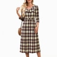 thumbnail image 6 of GUACER Plaid Fall Midi Dresses for Women High Waist Crewneck Long Sleeve A-Line Swing Dress for Work Casual, 6 of 6