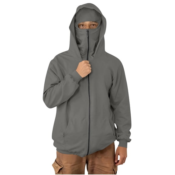 YOIAVAIOY Mens Double Layer Hoodie Face Mask Jacket Wind Resiatant Hooded Jackets Outdoor Athletic winter Coat with Zipper Pockets L