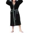 thumbnail image 2 of KelaJuan Men Dressing Gown Robe Patchwork Hooded Long Sleeve Flannel Bathrobe for Hotel Spa Party Kimono Robe with Belt, 2 of 6