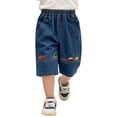 thumbnail image 5 of Ticikt Boys' Cotton Denim Capri Shorts, Elastic Waist Car Embroidered Summer Pants,Dark Blue,7-8 Years, 5 of 6