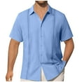 thumbnail image 1 of Mens Botón Abajo Camisa de Manga Corta Arrugas Libres, Ropa Gira Abajo Cuello Casual Estilo Deportivo de la Playa Superior para el Verano, 1 of 5