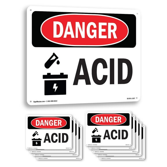 Acid OSHA Danger Aluminum Sign 14 Inch x 10 Inch - 10 Pack