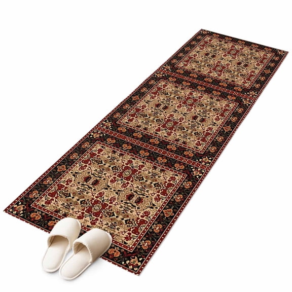 Brown Red Boho Large Area Rugs for Bedroom Living Room, Soft Non Slip Carpet Bedside Rug, Vintage Geometric Abstract Art Rectangular Floor Cover Kitchen Accent Rug 2'x6' for Dining Room/Office