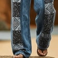 thumbnail image 4 of SGFCWSX Mens Harem Pants Print Patchwork Elastic Waist Drawstring Pockets Loose Boho Hippie Beach Casual Pants Blue Size XL, 4 of 5