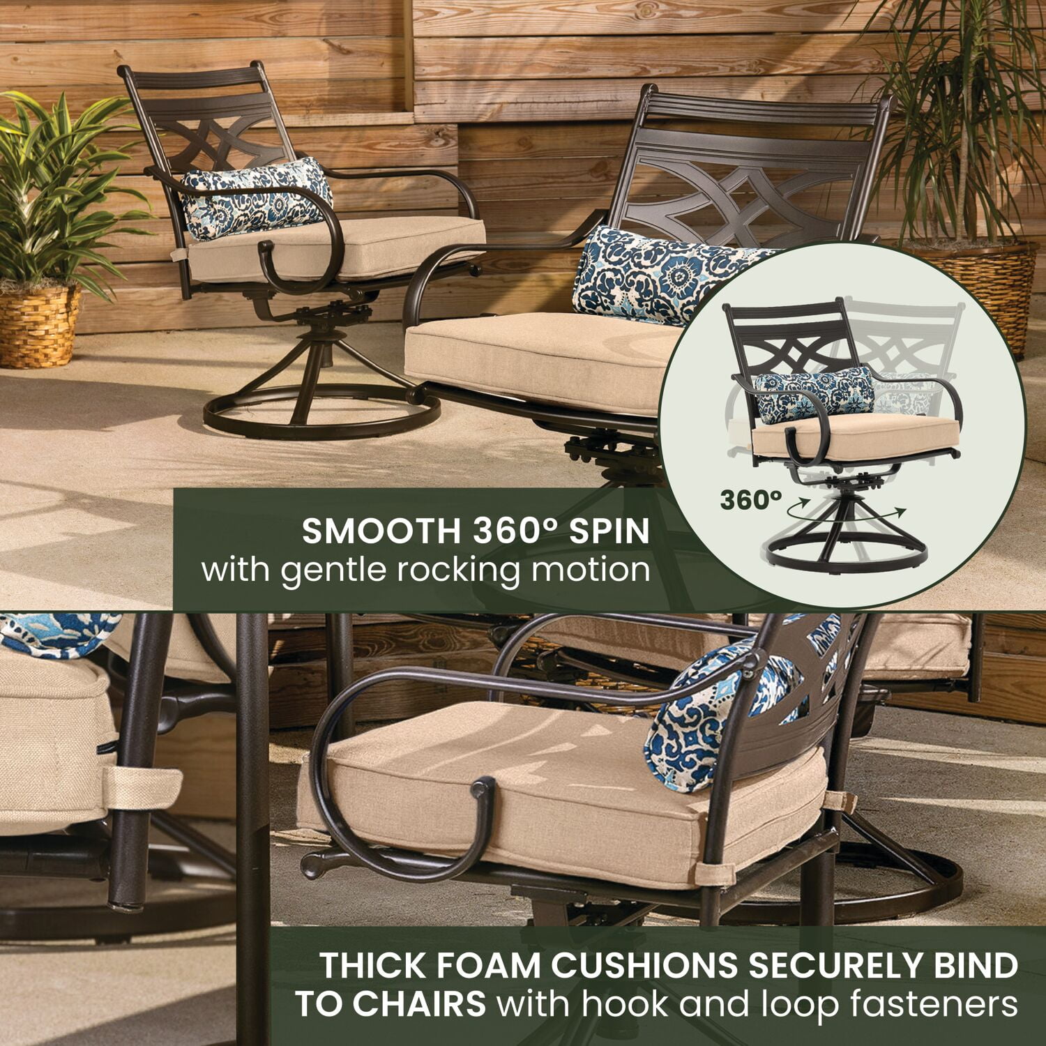 Hanover Montclair 7-Piece Steel Dining Set with 6 Swivel Rockers and Dining Table, Seats 6