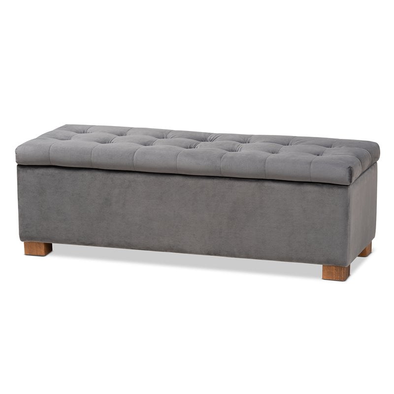 Baxton Studio Roanoke Grey Velvet Upholstered Storage Ottoman Bench