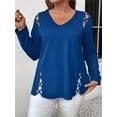 thumbnail image 2 of Womens Summer Cold Shoulder Tops Long Sleeve T Shirts Pullover -Strap Cutout Design Blouses Blue 5XL, 2 of 5