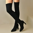 thumbnail image 4 of Thigh High Strentch Knitted Boots for Women Over The Knee High Stocking Boots Fashion Chunky High Heel Sock Boots Black 36, 4 of 7