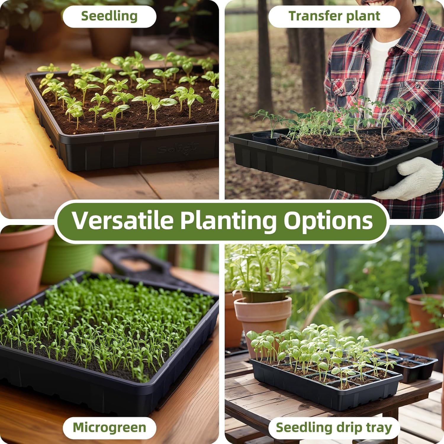 Extra Thick Heavy Duty Seed Starting Trays - Microgreens Growing Trays Seedling Plant Germination Starter Tray Transplant Fodder Flats, No Holes, No Leakage, Reusable