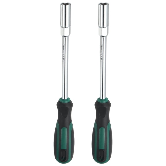 Uxcell 2 Pcs Metric Nut Driver 11mm CR-V Non-Magnetic Tip Hollow Shafts Hex Socket Screwdriver with Anti-Slip Handle for Automobile Repair Bit Driver, Green/Black