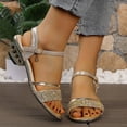 thumbnail image 2 of Women's Low Block Chunky Heels Sparkly Rhinestones Open Toe Ankle Strap Sandals Fashion Dress Pumps Shoes for Party Wedding Gold Size 7.5, 2 of 6
