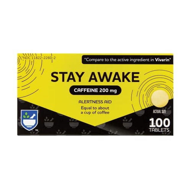 Rite Aid Stay Awake Tablets Caffeine, 200 mg - 100 Tablets | Caffeine Pills | Caffeine Supplement | Caffeine Pills 200mg | Equal to About a Cup of Coffee | Mental Alertness Aid | Energy Pills