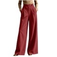 thumbnail image 2 of ClodeEU Women's High Waist Elastic Waist Dress Pants with Pockets,Casual Solid Color Work Trousers Wine,Women's Plus S, 2 of 7