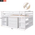 thumbnail image 4 of Full Size Loft Bed with Pull-out Desk, Wood Low Loft Bed with 3 Storage Drawers and 2-Tier Shelves, Storage Bed Frame with Ladder and Full-length Guardrails, White, 4 of 7