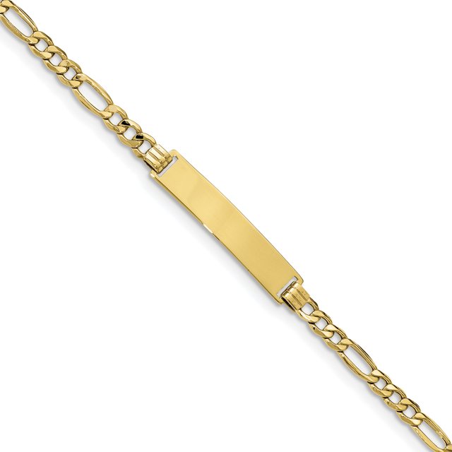 10k Yellow Gold Figaro Link Name Bar Identification Id Bracelet