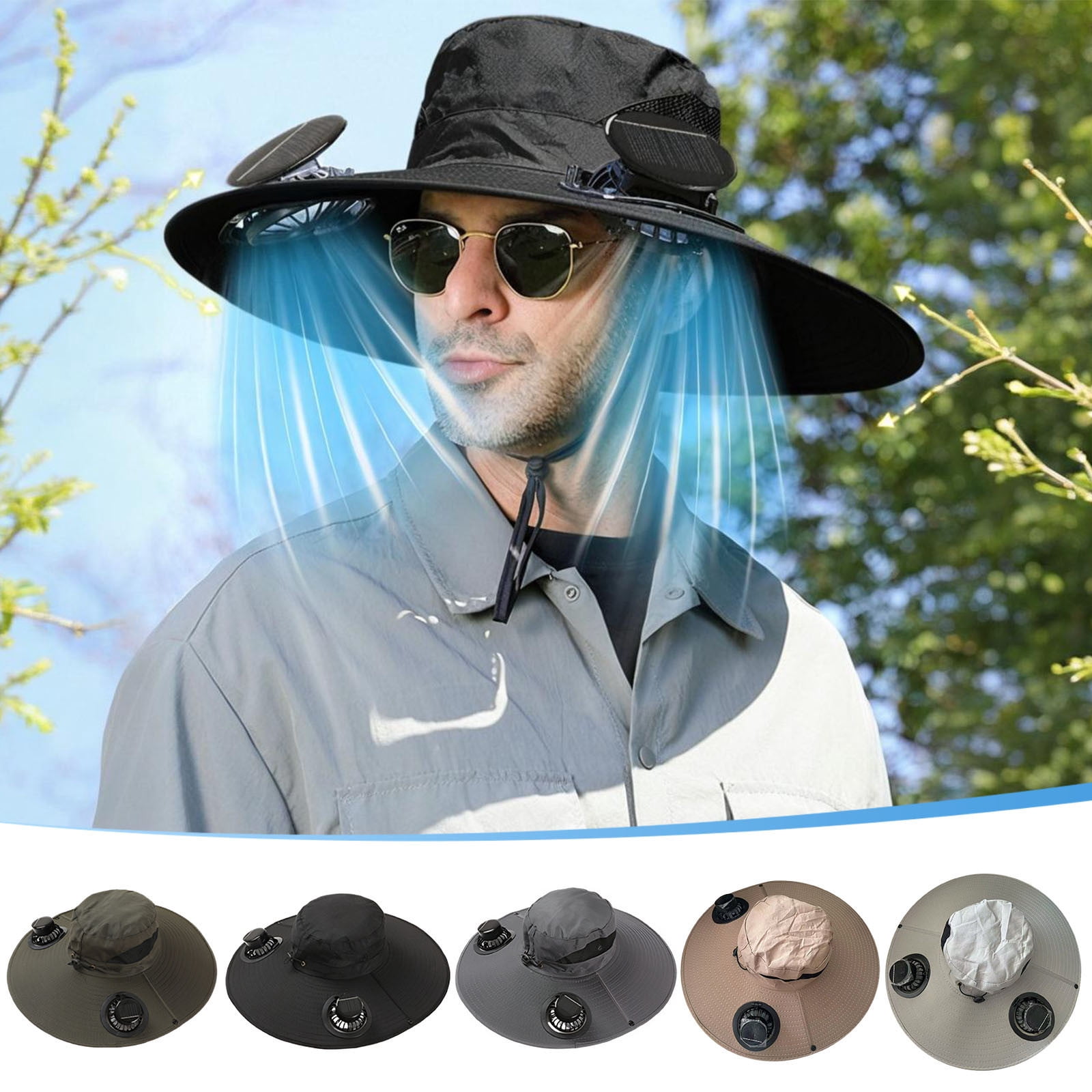 Solar Fan Hat,Solar Powered Fan Hat,Wide Brim Solar Fan Hat Outdoor Wide Brim Sun Hat Solar Panel Fan Hat Solar Hat With Built In Fan With 2 Solar Fan Fishing Hat For Men - Removable & Usb Charging