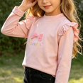 thumbnail image 4 of Fesfesfes Girls Ruffle Shoulder Long Sleeve Top Bow Detail Crew Neck Pullover Shirt, Cute Casual Autumn Winter Outfit for Kids Ages 0-8 Years, 4 of 6