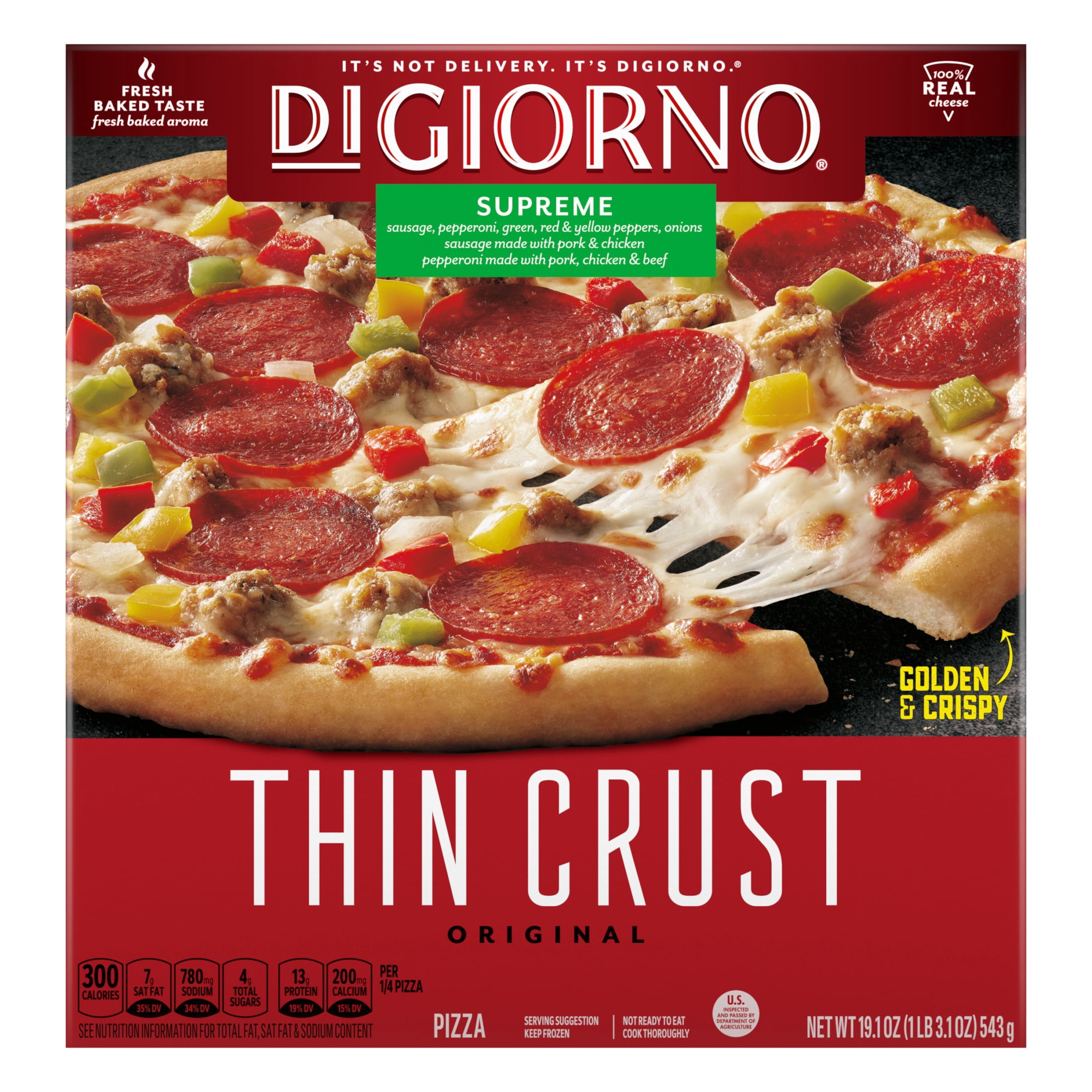 DiGiorno Frozen Pizza, Thin Crust Cheese, Veggie, and Meat Supreme Pizza, 19.1 oz (Frozen)