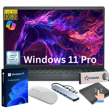 Dell DC15250 15.6" Full Touchscreen Laptop, 13th Gen Intel i5-1334U, 8GB RAM, 1TB SSD, Windows 11 Pro + Copilot AI Ready, Gift Set