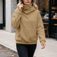 thumbnail image 5 of Women Funnel Neck Hooded Sweatshirt, Loose Fit Long Sleeve Pullover Hoodie with Kangaroo Pocket, Casual Warm Fall Winter Top Khaki XXL, 5 of 9