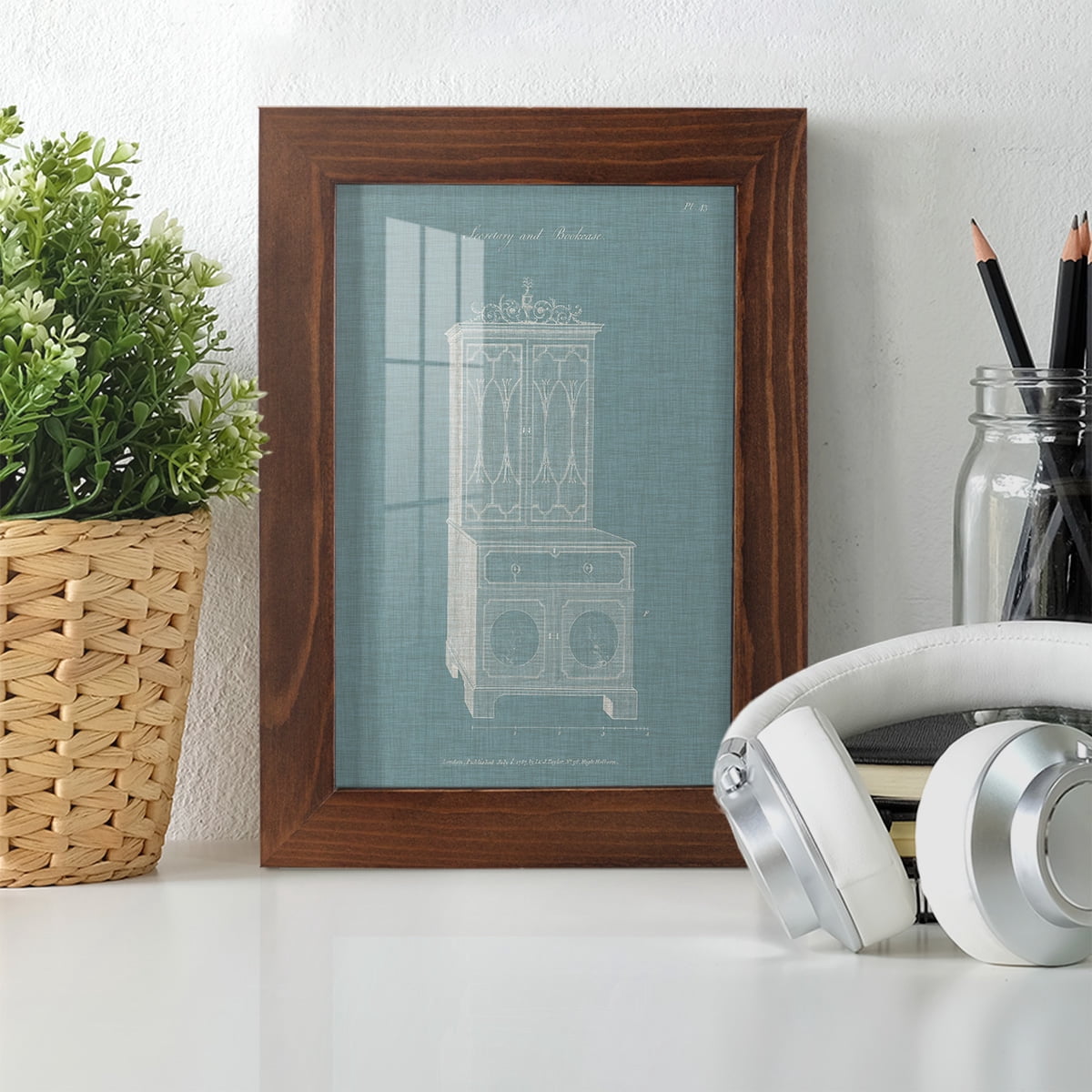 Hepplewhite Desk & Bookcase III - Framed Print w/glass - Chestnut