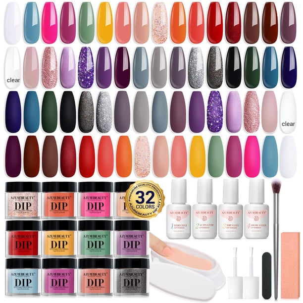 Set de polvos para uñas AZUREBEAUTY para todas las estaciones, 42 unidades con bandeja